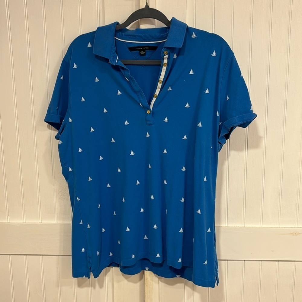 Tommy Hilfiger blue polo with white sailboats size XXL